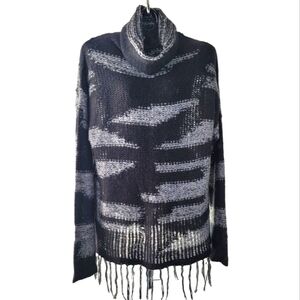 **NWT** Plus Size*Ashley Stewart Fringed Hem Oversized Cowlneck Tunic Sweater